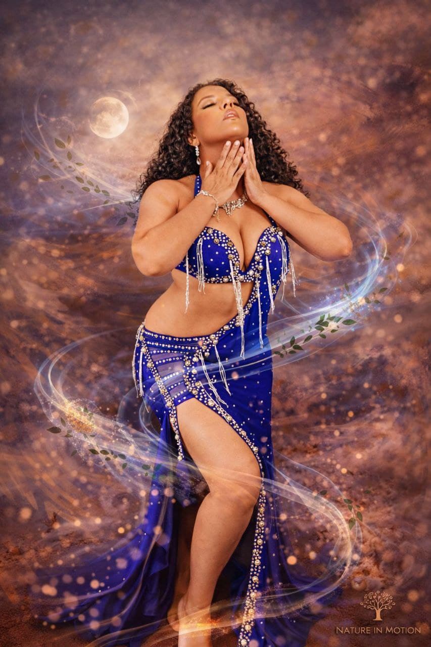 Marcelly in blue dance costume representing transformation mood